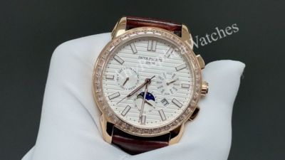 Patek Philippe  Complications 9100  Automatic Movement Brown  Leather Strap White 42mm Watch